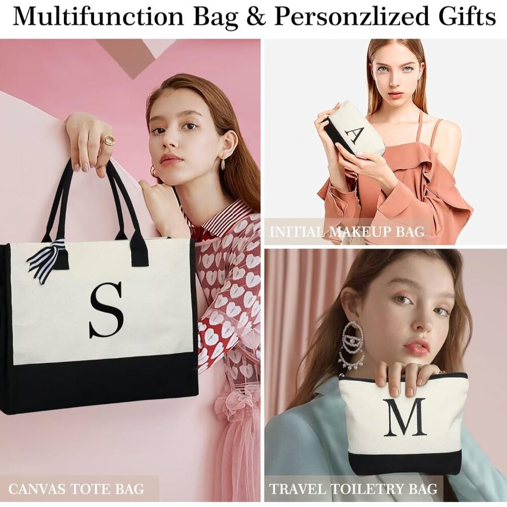 Personalized Initial Canvas Tote Bag & Makeup Bag… - image 2